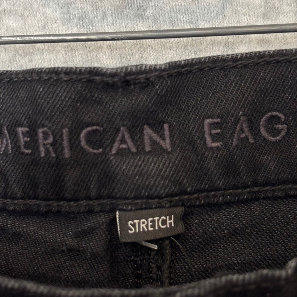 American Eagle Women's 000 Reg Black Denim Jeans‎ High-Rise Bat Embroidered Goth - Picture 9 of 11